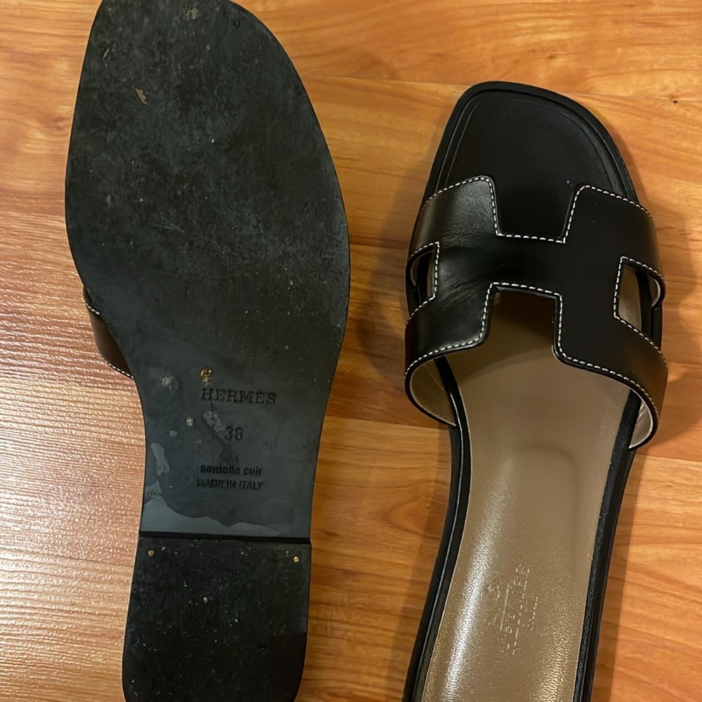Hermes Black Slippers with Signature H Cutout